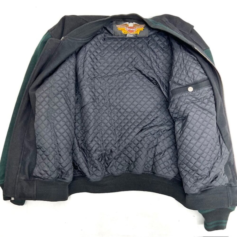 USA Harley Davidson Wool Quilt Bomber Jacket Mens M green Balck Full Zip (J94) - Picture 10 of 10